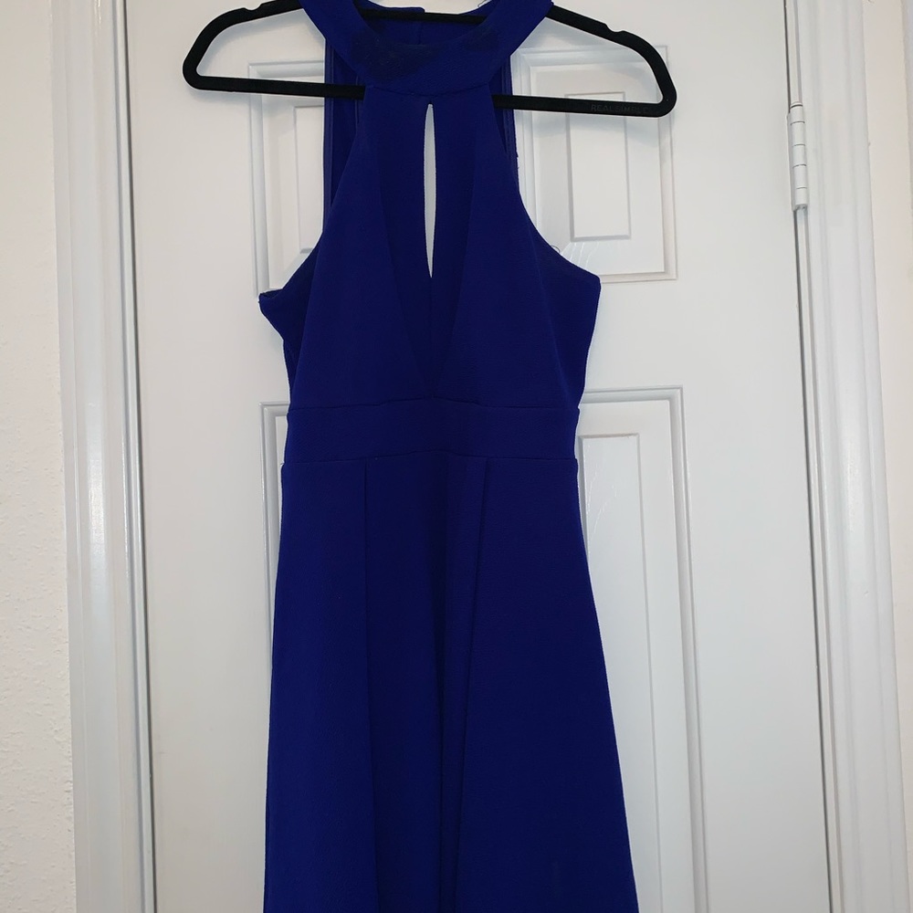 Blue keyhole/peplum dress